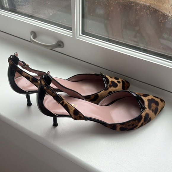 Gucci Leopard & Black Parent Leather Kitten Heels - Size 38.5 - Picture 4 of 8